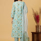 Pant Style Suit Cotton Aqua Blue Print Salwar Kameez