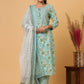 Pant Style Suit Cotton Aqua Blue Print Salwar Kameez