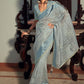 Classic Organza Aqua Blue Lace Saree