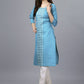 Casual Kurti Cotton Aqua Blue Embroidered Kurtis