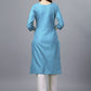 Casual Kurti Cotton Aqua Blue Embroidered Kurtis