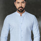 Kurta Pyjama Cotton Aqua Blue Embroidered Mens