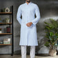 Kurta Pyjama Cotton Aqua Blue Embroidered Mens