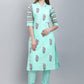 Designer Kurti Cotton Aqua Blue Booti Kurtis