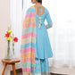 Palazzo Salwar Suit Cotton Aqua Blue Lace Salwar Kameez