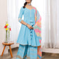 Palazzo Salwar Suit Cotton Aqua Blue Lace Salwar Kameez