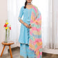 Palazzo Salwar Suit Cotton Aqua Blue Lace Salwar Kameez