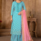 Straight Salwar Suit Cotton Aqua Blue Print Salwar Kameez