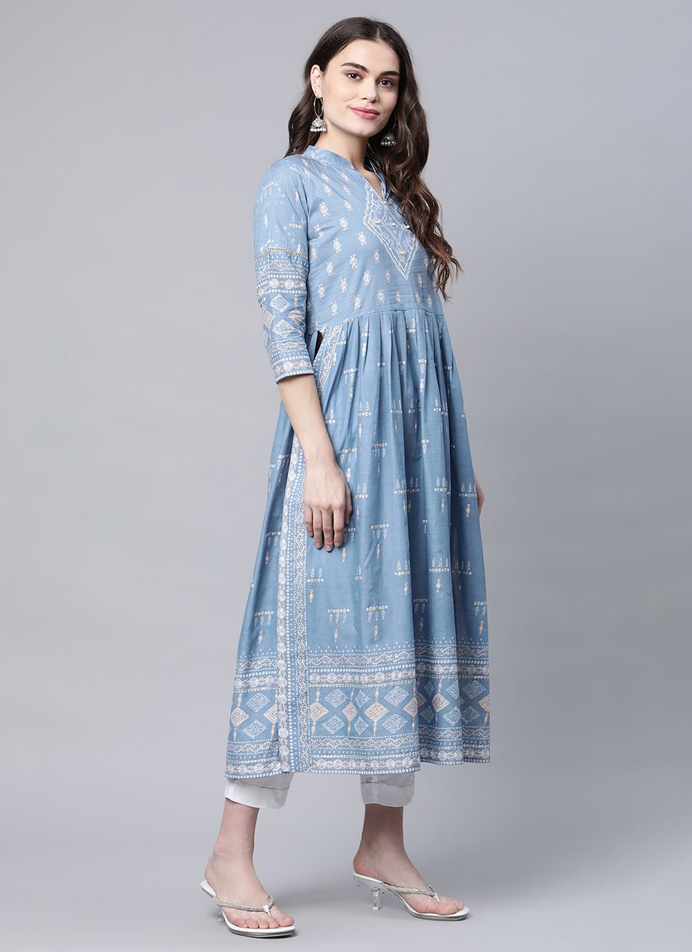 Salwar Suit Cotton Aqua Blue Print Salwar Kameez