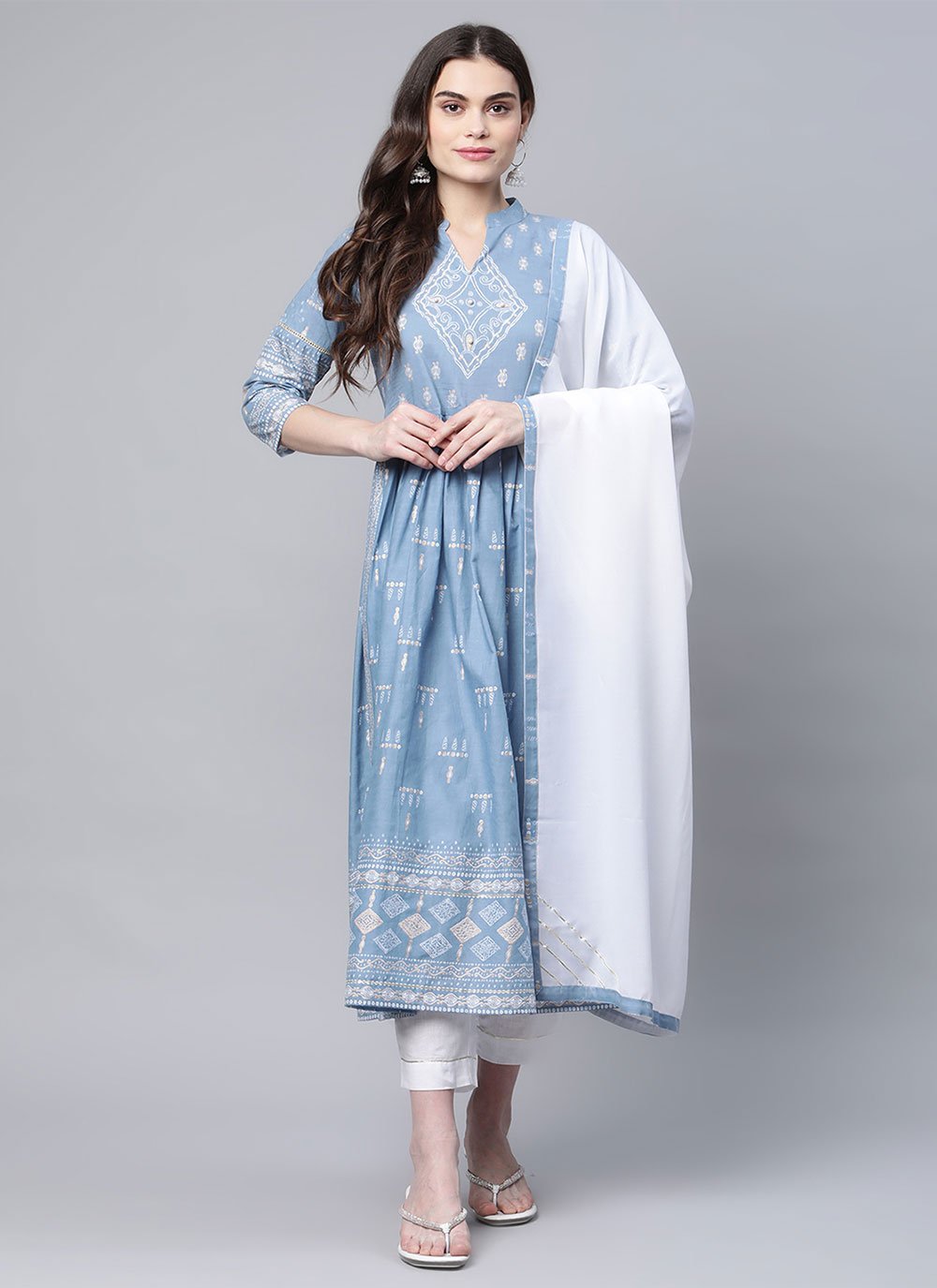 Salwar Suit Cotton Aqua Blue Print Salwar Kameez