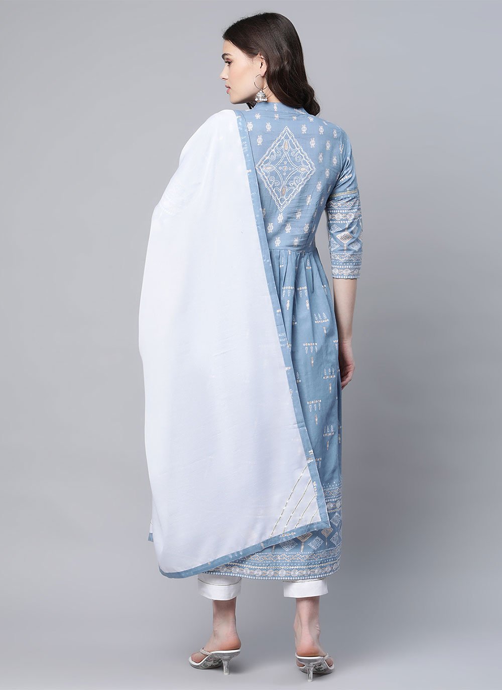 Salwar Suit Cotton Aqua Blue Print Salwar Kameez