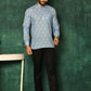 Short Kurta Cotton Aqua Blue Print Mens