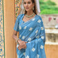Classic Cotton Lucknowi Aqua Blue Weaving Saree