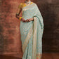 Classic Crepe Silk Pure Dola Aqua Blue Kashmiri Saree