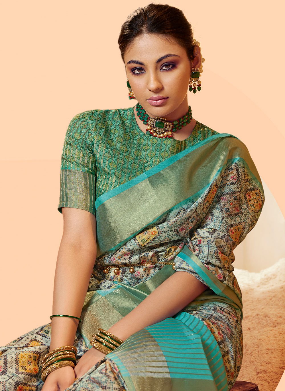 Classic Crepe Silk Aqua Blue Digital Print Saree