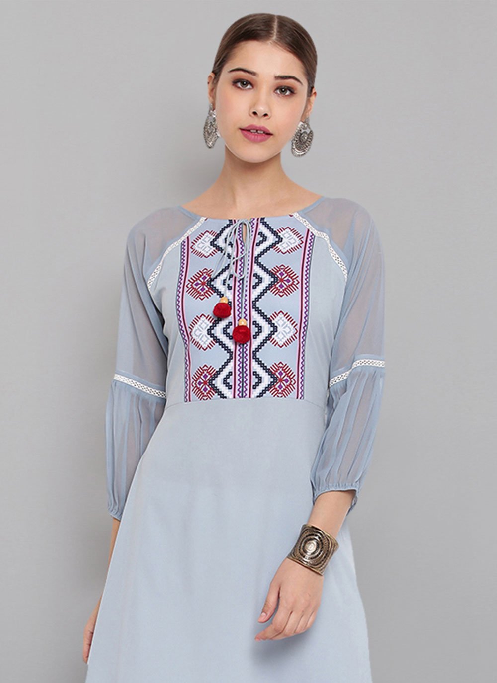 Designer Kurti Faux Crepe Aqua Blue Digital Print Kurtis