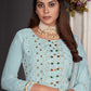 Salwar Suit Faux Georgette Aqua Blue Embroidered Salwar Kameez