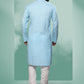 Kurta Pyjama Handloom Cotton Aqua Blue Embroidered Mens