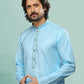 Kurta Pyjama Handloom Cotton Aqua Blue Embroidered Mens