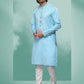 Kurta Pyjama Handloom Cotton Aqua Blue Embroidered Mens