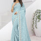 Contemporary Silk Aqua Blue Diamond Saree