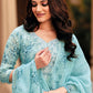 Straight Salwar Suit Linen Aqua Blue Embroidered Salwar Kameez