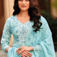 Straight Salwar Suit Linen Aqua Blue Embroidered Salwar Kameez