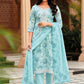 Straight Salwar Suit Linen Aqua Blue Embroidered Salwar Kameez