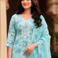 Straight Salwar Suit Linen Aqua Blue Embroidered Salwar Kameez