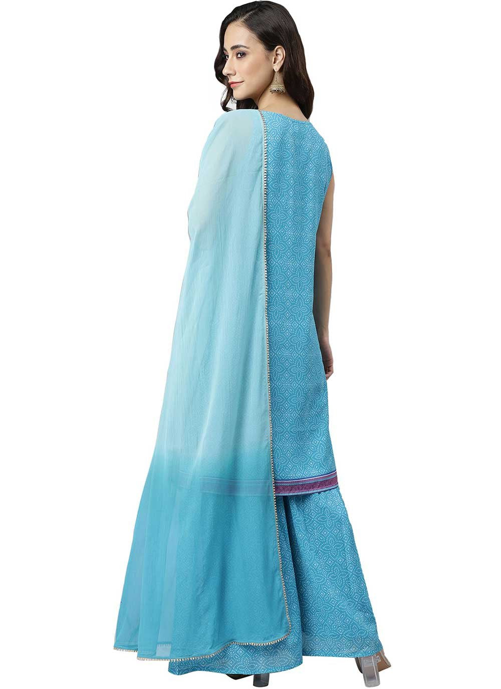 Salwar Suit Georgette Aqua Blue Print Salwar Kameez