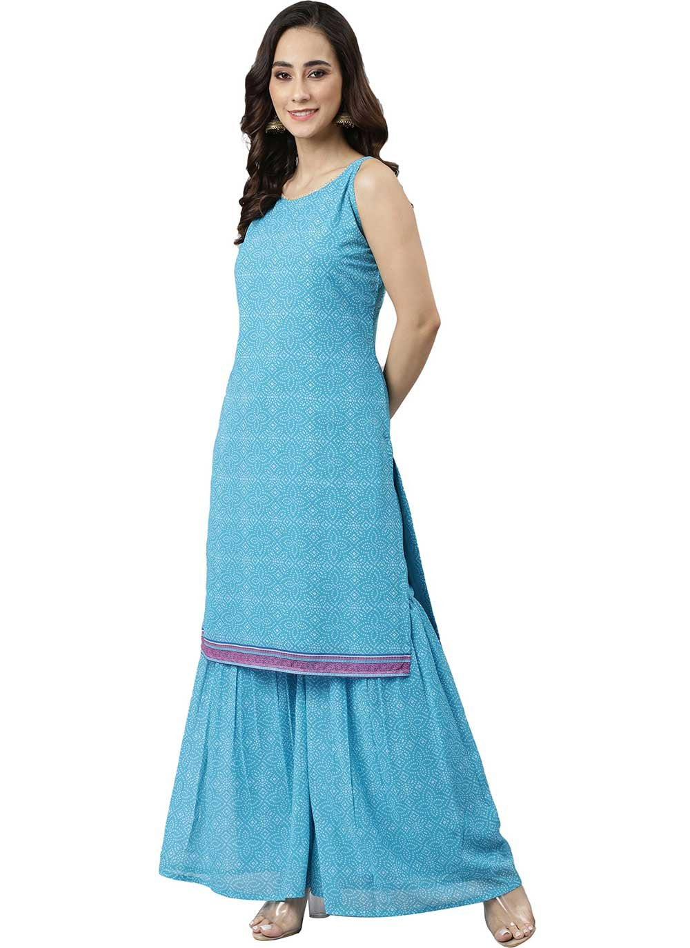 Salwar Suit Georgette Aqua Blue Print Salwar Kameez