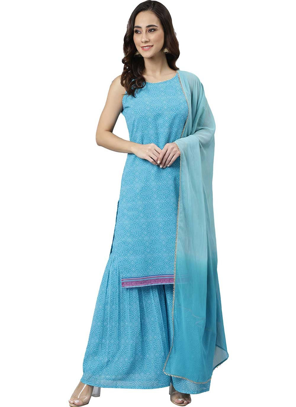 Salwar Suit Georgette Aqua Blue Print Salwar Kameez