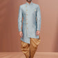 Indo Western Jacquard Aqua Blue Fancy Work Mens