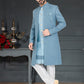 Indo Western Fancy Fabric Aqua Blue Embroidered Mens