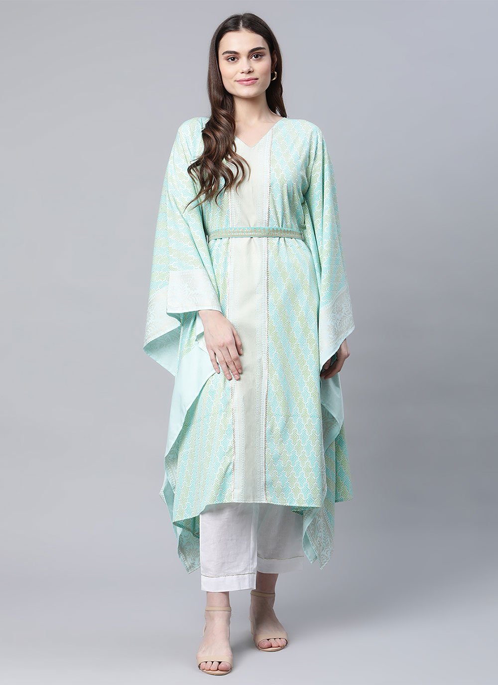 Designer Kurti Crepe Silk Aqua Blue Print Kurtis