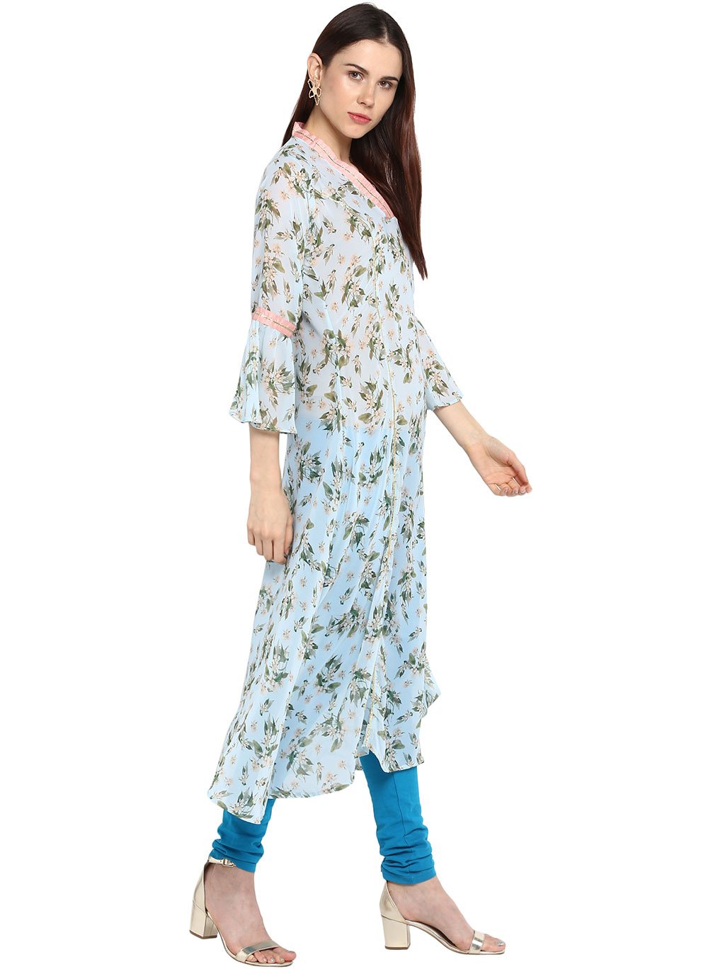 Designer Kurti Georgette Aqua Blue Digital Print Kurtis