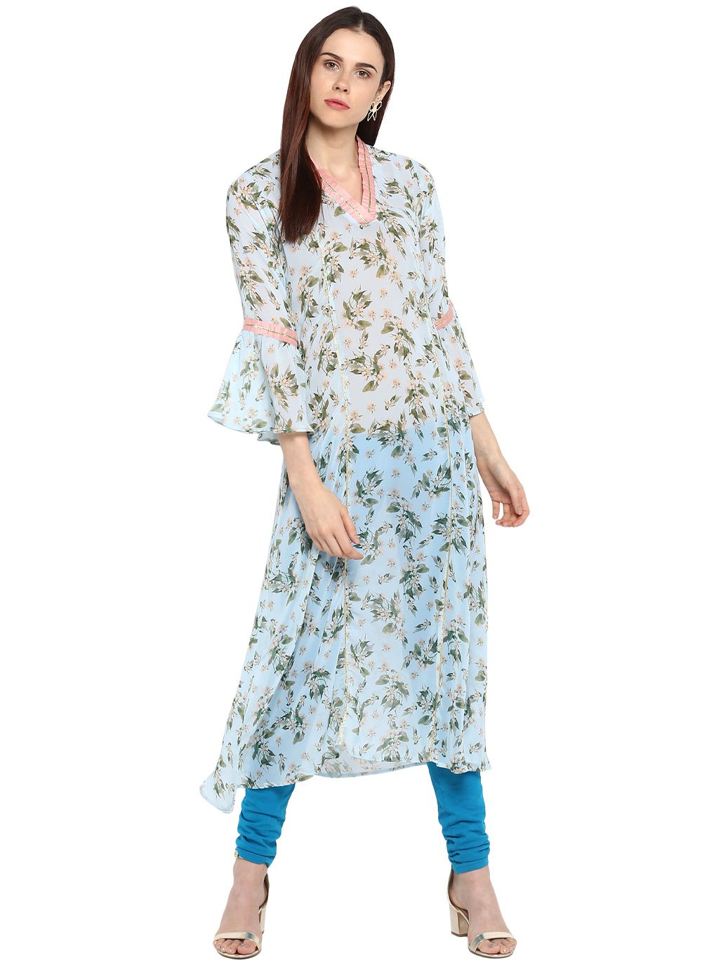 Designer Kurti Georgette Aqua Blue Digital Print Kurtis