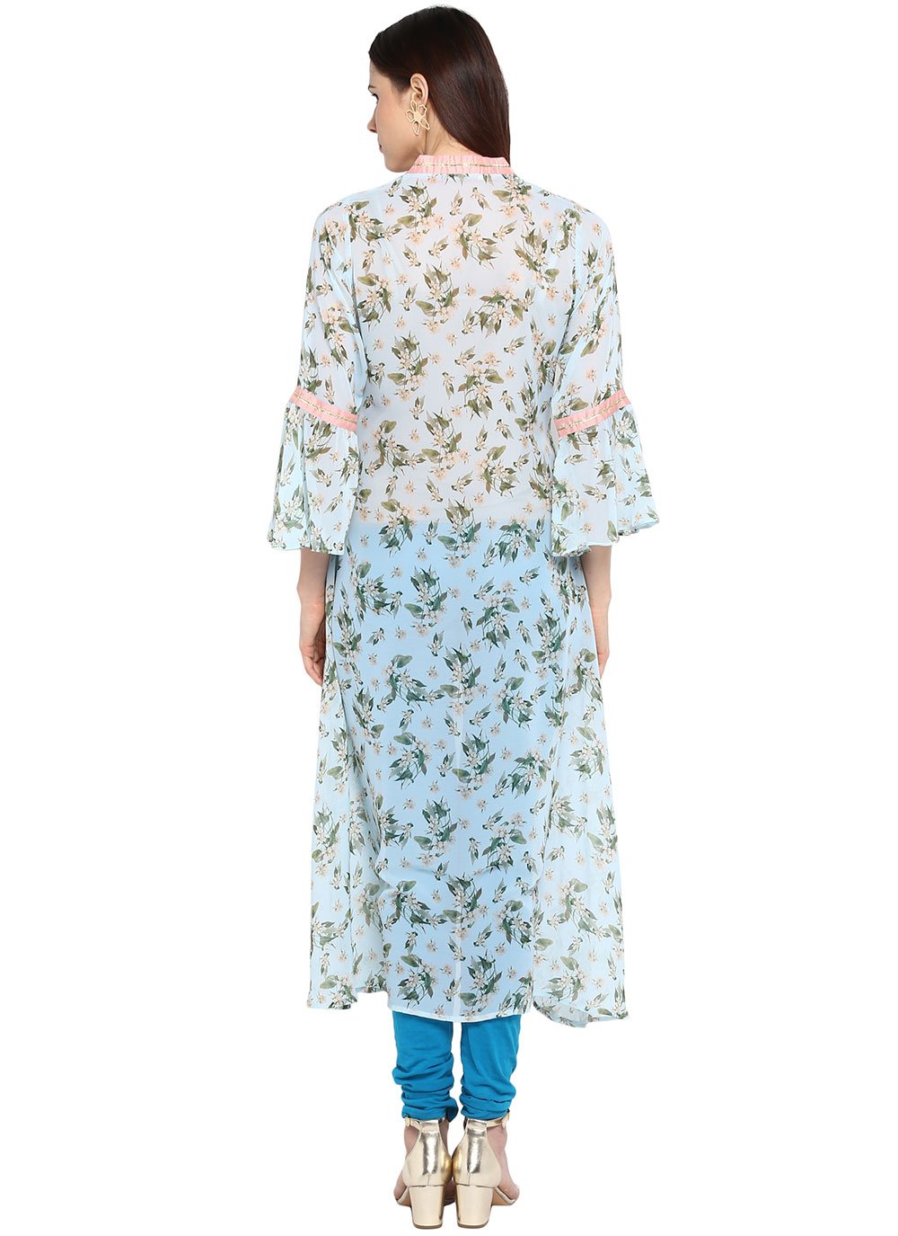 Designer Kurti Georgette Aqua Blue Digital Print Kurtis