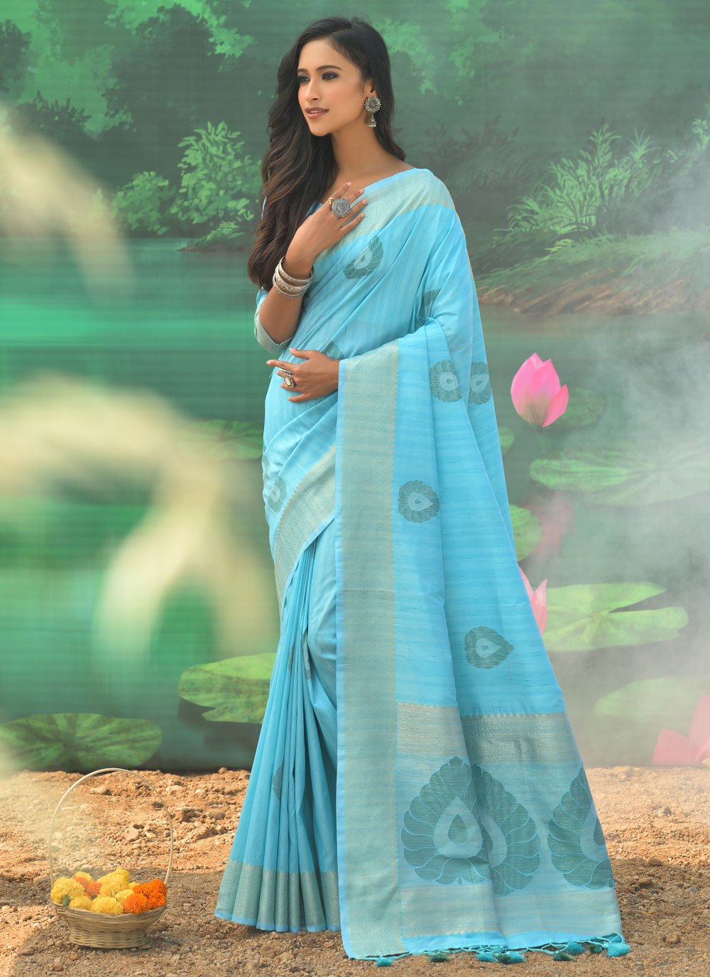 Contemporary Silk Aqua Blue Weaving Saree