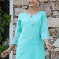 Straight Salwar Suit Cotton Aqua Blue Embroidered Salwar Kameez