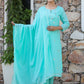 Straight Salwar Suit Cotton Aqua Blue Embroidered Salwar Kameez