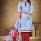 Salwar Suit Cotton Aqua Blue Foil Print Salwar Kameez