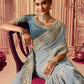 Contemporary Chinon Georgette Aqua Blue Embroidered Saree