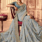 Contemporary Chinon Georgette Aqua Blue Embroidered Saree