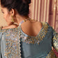Contemporary Chinon Georgette Aqua Blue Embroidered Saree