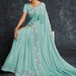 Contemporary Georgette Aqua Blue Embroidered Saree
