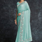 Contemporary Georgette Aqua Blue Embroidered Saree