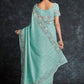 Contemporary Georgette Aqua Blue Embroidered Saree