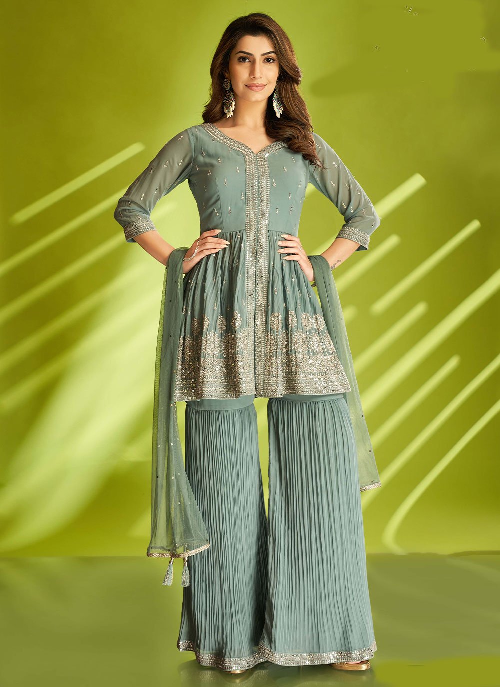 Salwar Suit Georgette Aqua Blue Embroidered Salwar Kameez