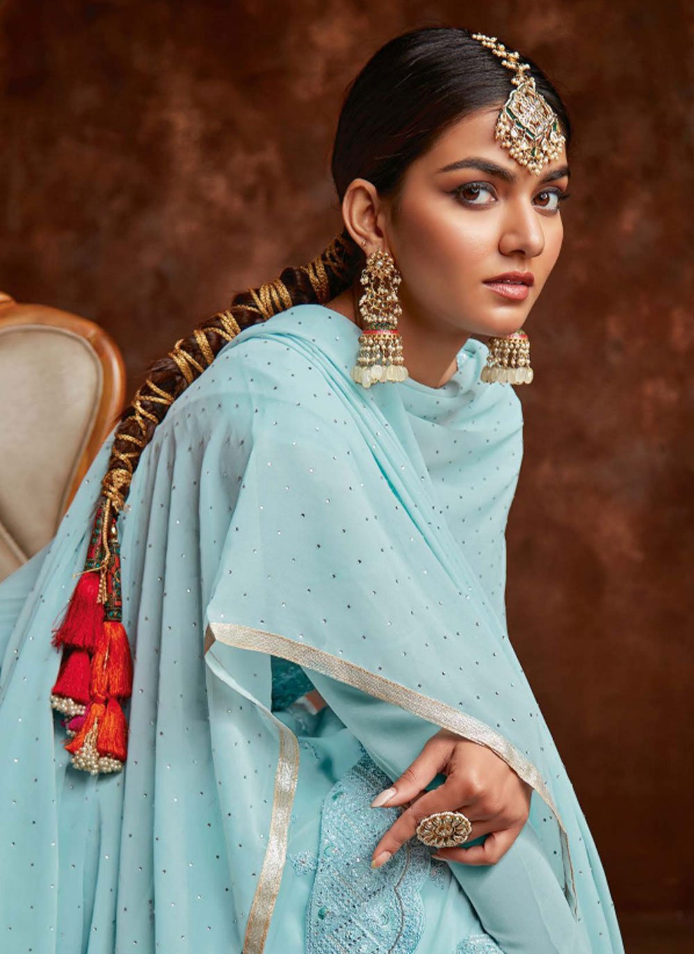 Palazzo Salwar Suit Georgette Aqua Blue Embroidered Salwar Kameez